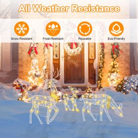 3 Sets Of Reindeer Family Lighted 2D Christmas Deer Decoration Warm Yellow Light 3 Lighting Modes Buck Doe Fawn Indoor Outdoor Christmas Decoration