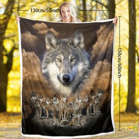 Indian Wolf Sherpa Fleece Blanket Native American Wolf Cozy Warm Fluffy Plush Blanket For Bed Couch Chair Living Room Decor 50x60 Inch 60x80 Inch