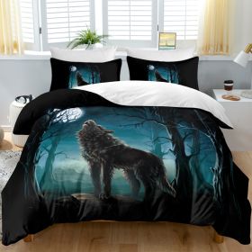 Moon Wolf Bedding Green Watercolor Forest Wolf Landscape Duvet Cover Sets 3 Pieces Wild Animal Bedding Set Twin Full Queen King Size