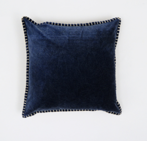 Stonewashed Cotton Velvet Throw Pillow With Decorative Handstiched Edges-19X19 Inch