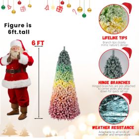 6FT 7.5FT Artificial Unlit Colorful Rainbow Hinged Christmas Tree, WITH PVC Branch Tips