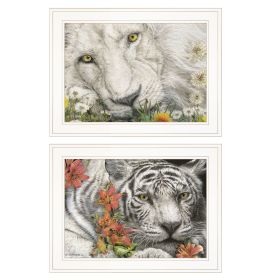 "Tiger Lily Dandy Lion" 2-Piece Vignette By Ed Wargo, Ready to Hang Framed Print, White Frame