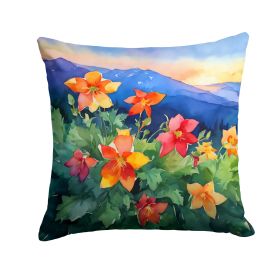 Colorado Rocky Mountain Columbine in Watercolor Throw Pillow Machine Washable, Indoor Outdoor Decorative Pillow for Couch, Bed or Patio, 14Hx14W