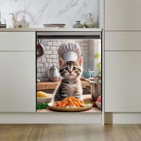 1pc Cat Chef Theme Magnetic Dishwasher Door Cover Sticker, Suitable for Dishwashers, Refrigerator, Etc. - Easy to Clean