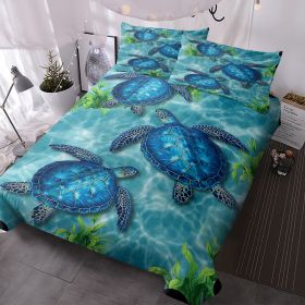 Sea Turtle Pattern Duvet Cover Set 3 Pieces King Size Soft Bedding Set With 2 Pilowcases With Zipper Closure For Home Bedroom For All Seasons